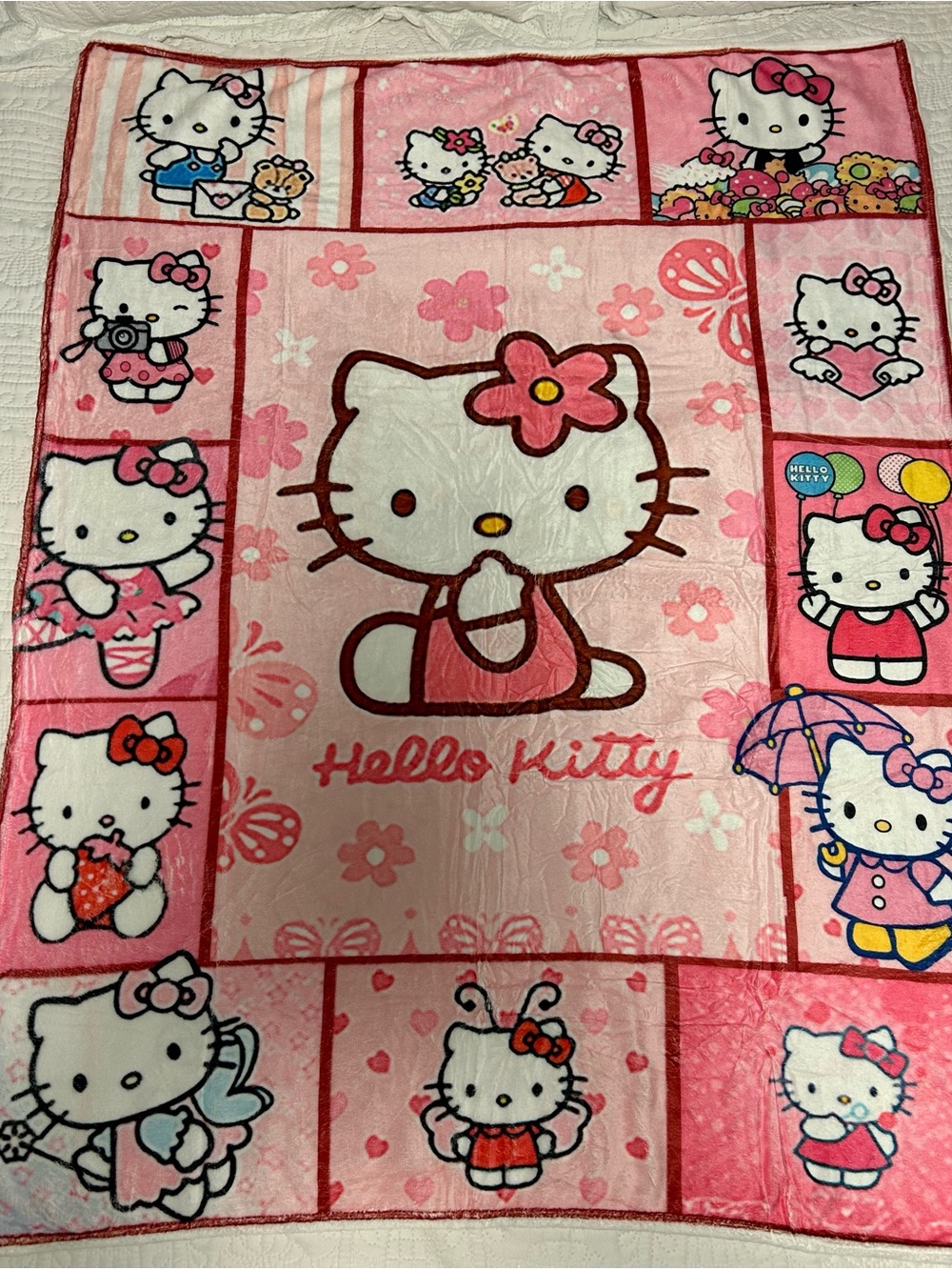 Hello Kitty Pink Multi-Panel Plush Throw Blanket